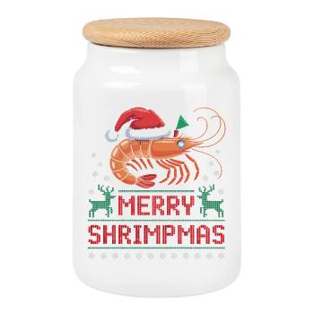 Merry Shrimpmas Ugly Christmas - Cookie Jar with Wooden Lid - white - Front