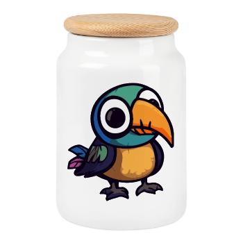 Toucan Bird Halloween Zombie - Cookie Jar with Wooden Lid - white - Front