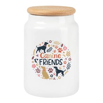 Canine Friends Floral Circle - Boîte à biscuits avec couvercle en bois - blanc - Devant