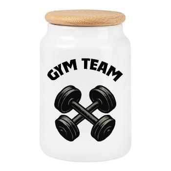 Crossing Dumbbell Silhouette Design - Cookie Jar with Wooden Lid - white - Front