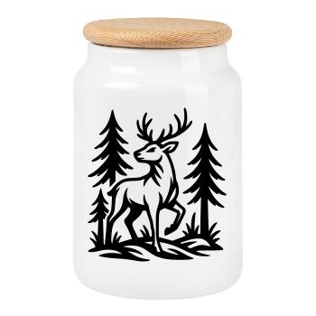 roe deer - Cookie Jar with Wooden Lid - white - Front