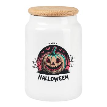 Citrouille Joyeuse Halloween - Boîte à biscuits avec couvercle en bois - blanc - Devant