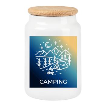 Night Forest Camping Camping - Cookie Jar with Wooden Lid - white - Front