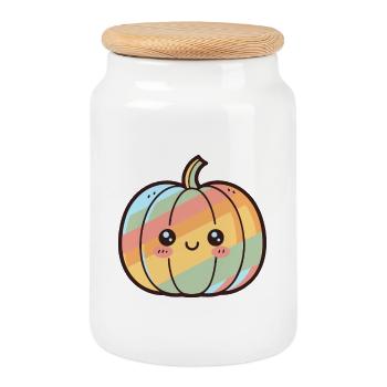 Kawaii Regenbogen Kürbis - Keksdose mit Holzdeckel - Weiß - Vorne
