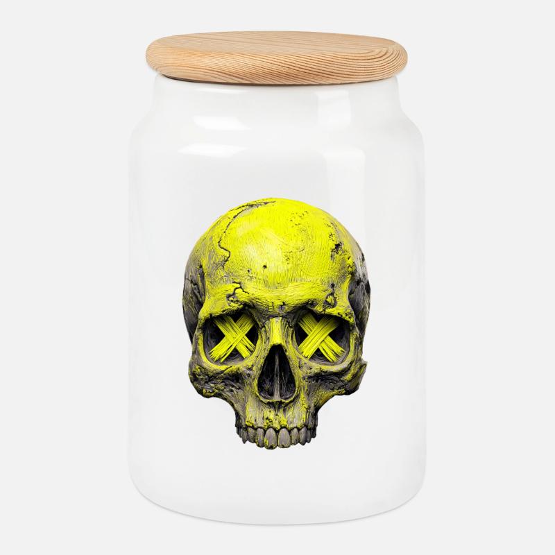 Neon X Totenkopf - Keksdose mit Holzdeckel - Weiß