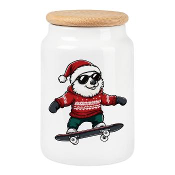 Ours polaire Noël drôle - Boîte à biscuits avec couvercle en bois - blanc - Devant