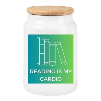 La lecture, c’est mon cardio - Boîte à biscuits avec couvercle en bois - blanc - Devant