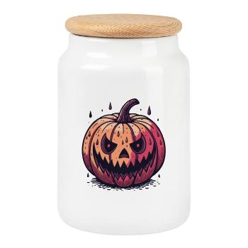 Citrouille Jack-o'-Lantern Aquarelle Nocturne - Boîte à biscuits avec couvercle en bois - blanc - Devant