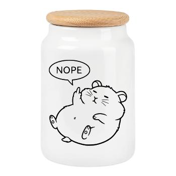 Non, Hamster | Drôle de doigt d’honneur - Boîte à biscuits avec couvercle en bois - blanc - Devant