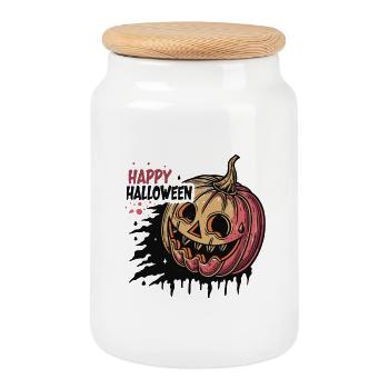 Citrouille Halloween Expressive - Boîte à biscuits avec couvercle en bois - blanc - Devant