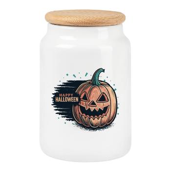 Kürbis Jack-O-Lantern Halloween - Keksdose mit Holzdeckel - Weiß - Vorne