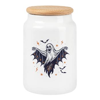 Halloween Ghost Wings Spread - Cookie Jar with Wooden Lid - white - Front