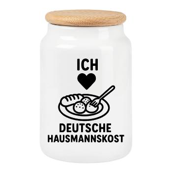 German home cooking - Cookie Jar with Wooden Lid - white - Front