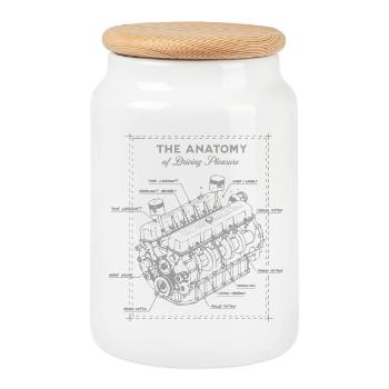 Anatomie d’un plan de moteur de voiture - Boîte à biscuits avec couvercle en bois - blanc - Devant