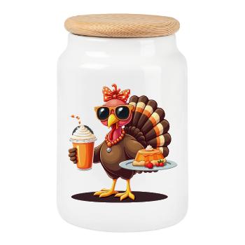 Dinde de Thanksgiving avec lunettes de soleil - Boîte à biscuits avec couvercle en bois - blanc - Devant