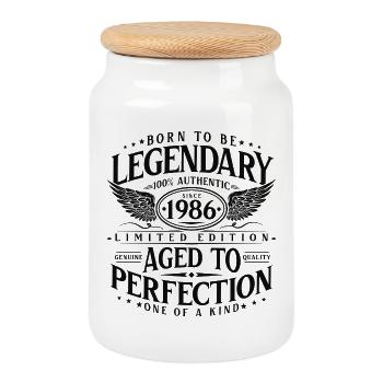 Legendär seit 1986 Jahrgang Geburtstag Geschenk - Keksdose mit Holzdeckel - Weiß - Vorne