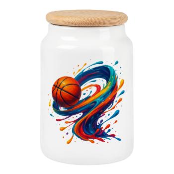Vibrant Orbit Basketball Splash - Cookie Jar with Wooden Lid - white - Front