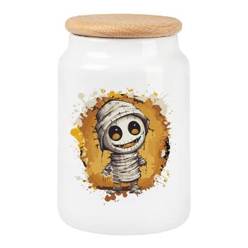 Cuddly Mummy Cartoon - Cookie Jar with Wooden Lid - white - Front