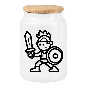 warrior - Cookie Jar with Wooden Lid - white - Front