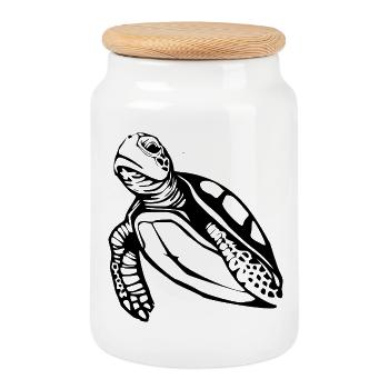Turtle Turtles - Cookie Jar with Wooden Lid - white - Front