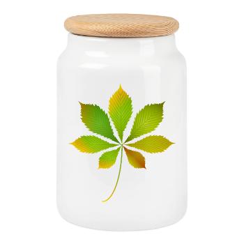 Leuchtendes Kastanienblatt–Herbstliches Naturmotiv - Keksdose mit Holzdeckel - Weiß - Vorne