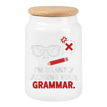 T-shirt de juge de grammaire silencieuse - Boîte à biscuits avec couvercle en bois - blanc - Devant
