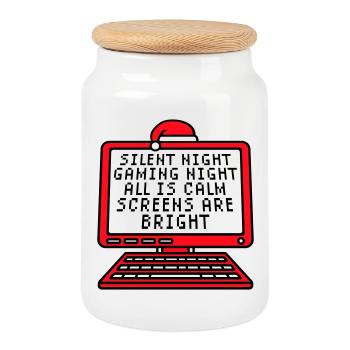 Silent Night Gaming Night All Calm Screens Bright - Cookie Jar with Wooden Lid - white - Front