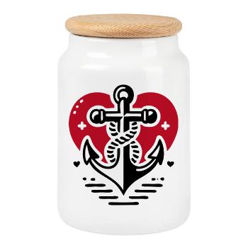 Heart Cross Anchor - Cookie Jar with Wooden Lid - white - Front