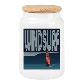 Véliplanchiste dans la vague - Boîte à biscuits avec couvercle en bois - blanc - Devant