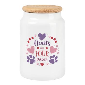 Cœurs sur Quatre Pattes - Boîte à biscuits avec couvercle en bois - blanc - Devant