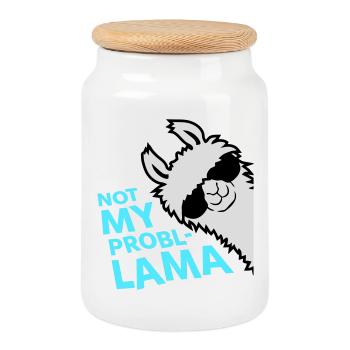 Lama Not My Problama Cool Sonnenbrille Seitlich - Keksdose mit Holzdeckel - Weiß - Vorne
