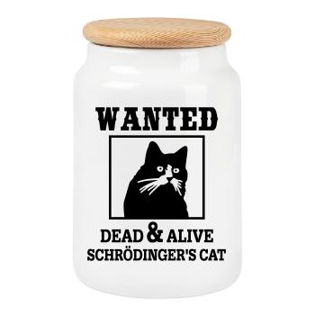 Schrödinger's Cat Wanted, Nerdy Quantum Physics - Cookie Jar with Wooden Lid - white - Front