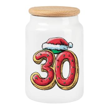 30 Number Biscuit Christmas - Cookie Jar with Wooden Lid - white - Front