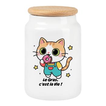 Gourmet kitten donuts, the Fat, it's Life! - Cookie Jar with Wooden Lid - white - Front