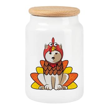 Kishu Inu Thanksgiving Cute Japanese Dog Lover - Cookie Jar with Wooden Lid - white - Front
