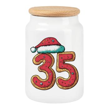 35 Number Cookie Christmas - Cookie Jar with Wooden Lid - white - Front