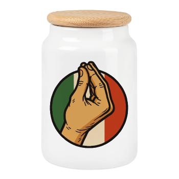 Main italienne – humour, passion et culture 🇮🇹 - Boîte à biscuits avec couvercle en bois - blanc - Devant