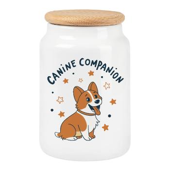 Corgi Companion Stars Cartoon - Cookie Jar with Wooden Lid - white - Front