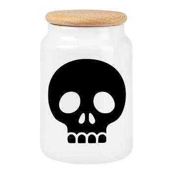 Skull Vector | Minimalist Skull Icon - Cookie Jar with Wooden Lid - white - Front