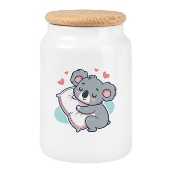 Koala Cuddle and Heart Pillow - Cookie Jar with Wooden Lid - white - Front