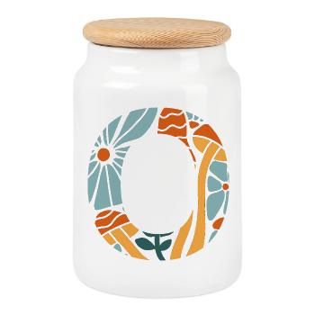 Letter o groovy Blumen Geschenkidee - Keksdose mit Holzdeckel - Weiß - Vorne
