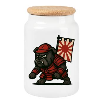 Bulldog Samurai Rising - Cookie Jar with Wooden Lid - white - Front