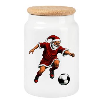 Footballeur de Noël - Boîte à biscuits avec couvercle en bois - blanc - Devant