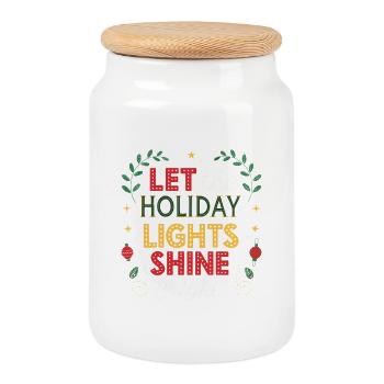 Let the holiday lights shine - Cookie Jar with Wooden Lid - white - Front