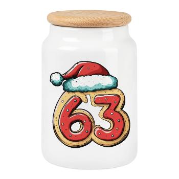 63 Number Biscuit Christmas - Cookie Jar with Wooden Lid - white - Front