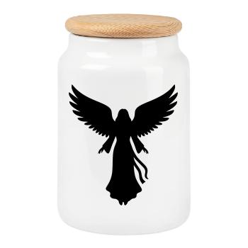Angel angel wings silhouette simple - Cookie Jar with Wooden Lid - white - Front