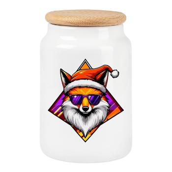 Fuchs Santa Swag - Keksdose mit Holzdeckel - Weiß - Vorne