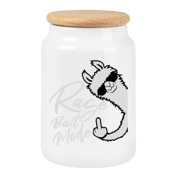Rage Bait Llama Alpaga Lunettes de Soleil Doigt d’Honneur - Boîte à biscuits avec couvercle en bois - blanc - Devant