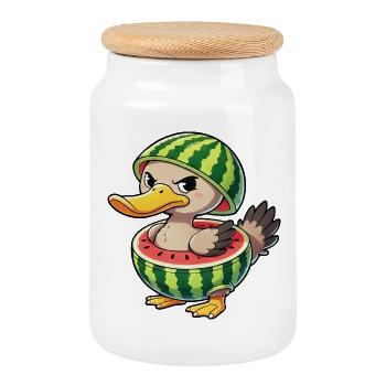 Mürrische Ente mit Wassermelone Sommer Design - Keksdose mit Holzdeckel - Weiß - Vorne
