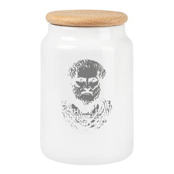 Citation d’Aristote Portrait : Génie et folie - Boîte à biscuits avec couvercle en bois - blanc - Devant